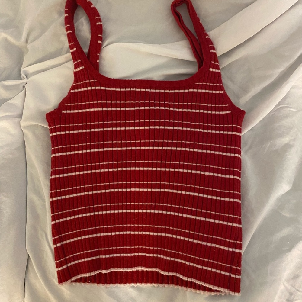 Medium red and white striped crop top